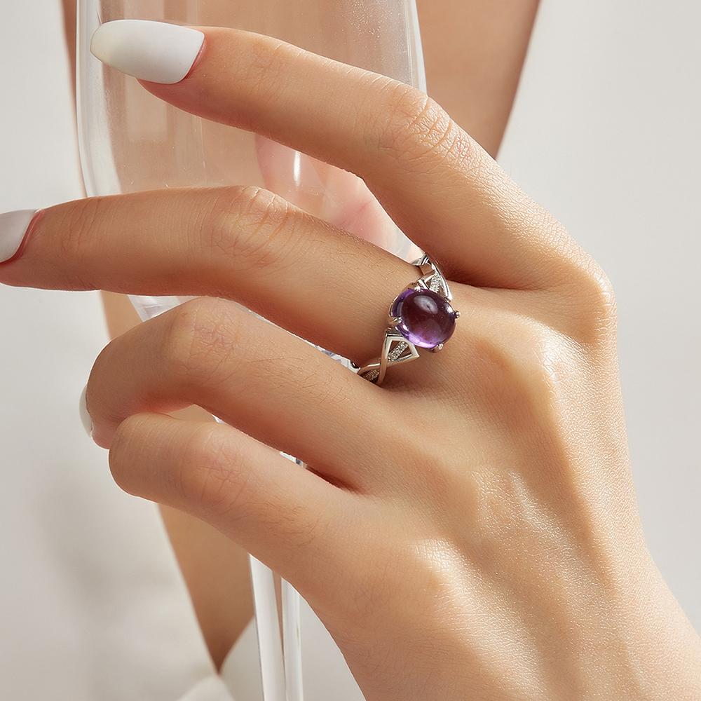 925 Sterling Silver jewelry set rings earrings necklace Natural Amethyst oval 8*10mm fine jewelry for women's banquet gifts