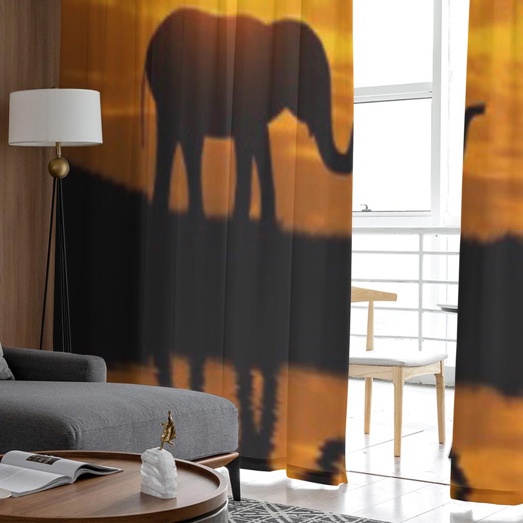 Silhouette Of Elephant Luxurious Chiffon Sheer Curtains for Living Room Bedroom Decoration Window Voiles Tulle Curtain