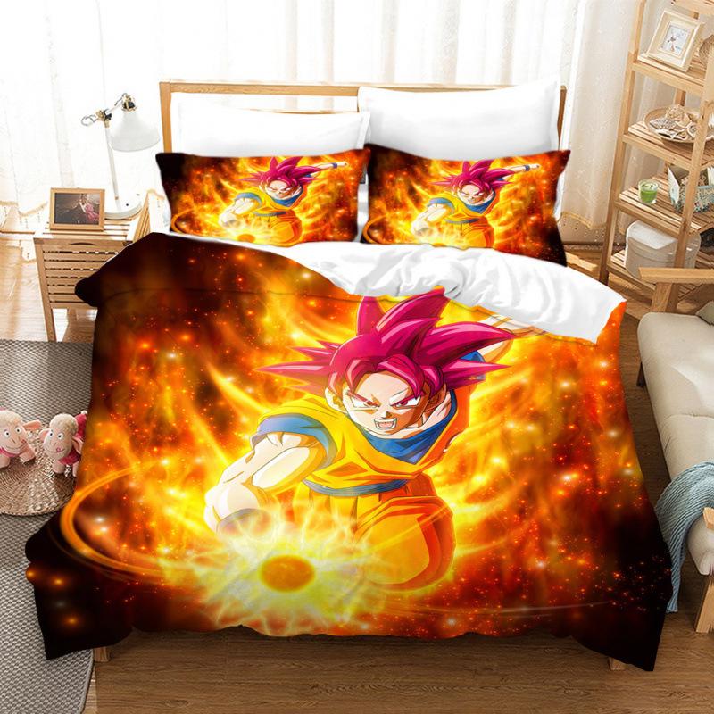 3D Cartoon Anime Digital Printing Dragon Ball Peripheral Bedding Duvet Cover Three Piece Set Decorative Bed Sheet Pillowcase
