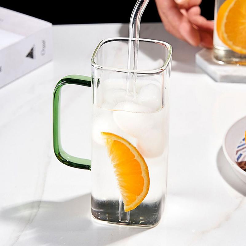 400ML Wide Mouth Mason Jar Drinking Glasses with Bamboo Lids & Straws And Square Color Handle Cup Beer Iced Coffee