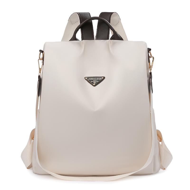 Nylon Tyverisikker Ryggsekk Dame Ensfarget Utendørs Reiseveske Multifunksjonell Skulderveske