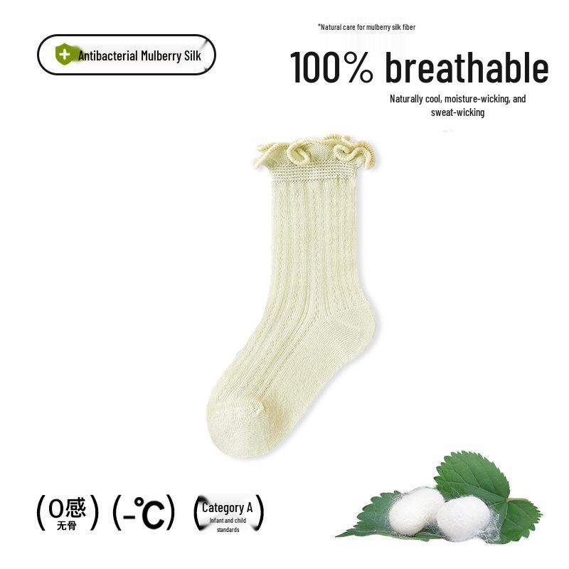 Minliu Breathable Mulberry Silk Baby Socks - Cool, Seamless, No-Tightening, Solid Color Summer Mesh Design