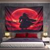 Samurai Silhouette Under Red Moon Pattern Wall Hanging Tapestry Decorative Tapestry Home Decor for Bedroom and Living Room