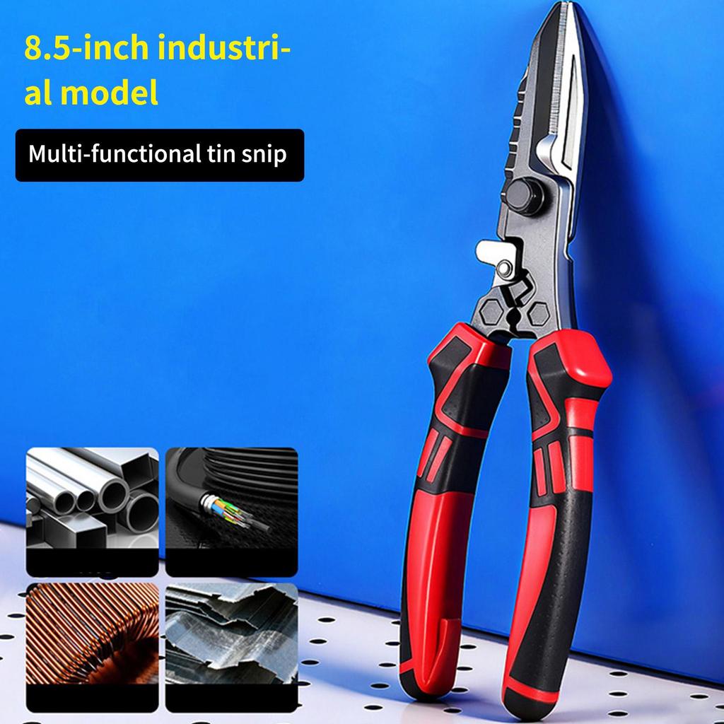 Industrial-Grade Multi-Function Aviation Snips Ergonomic Arc Grip & Safety Lock, Cuts Aluminum, Copper, Steel, Wire Industrial