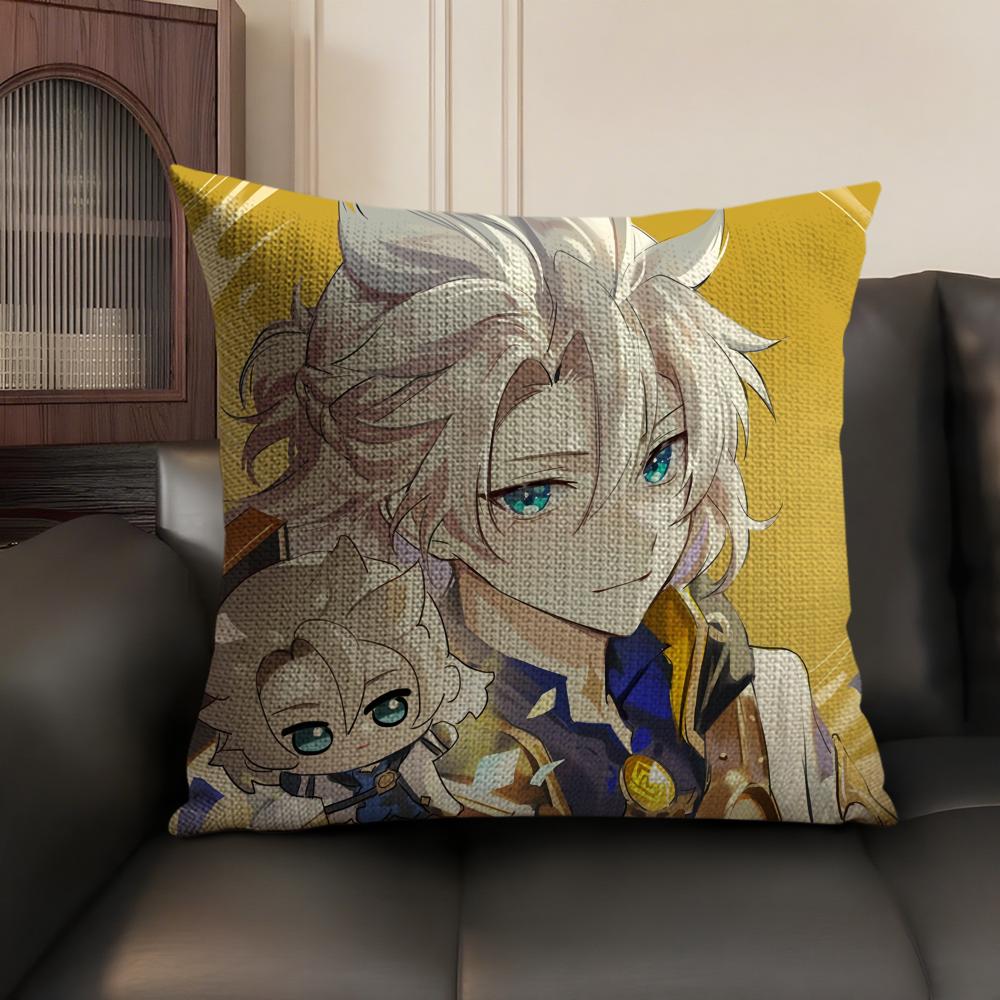 Albedo Cute Genshin Impact Cushion Cover Natural Linen Organic Fabric DoubleSided Printing Sofa Home Decor Gift Pillow Case