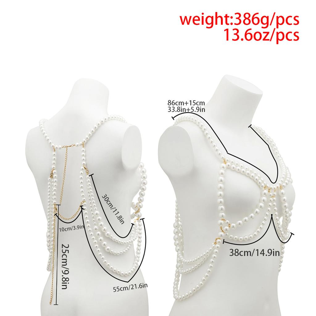Sweet And Cool Hot Girl Imitation Pearl Hollow Tassel Ethnic Style Clothing Necklace Sexy Nightclub Style Multi-layer Body Chain For Women