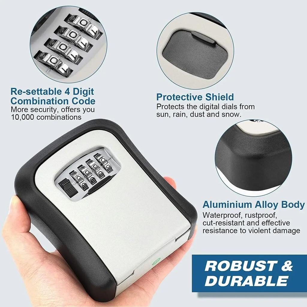 Home Key Lock Box Wall-mounted 4-digit Password Security Lock Key Storage Waterproof Storage Box for Home Office Key Storage