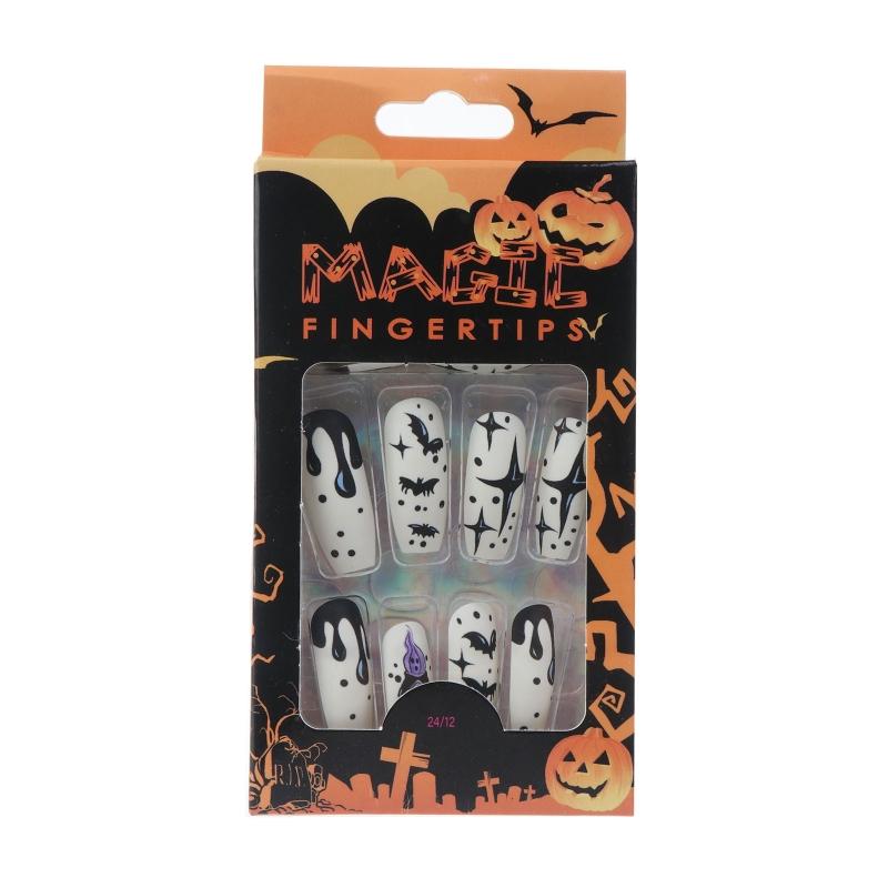 24Pcs Stiletto Fake Nails Coffin Nails Halloween False Nails Punk Full Cover Artificial Press On Nails for Women Girls