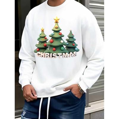 Christmas Day Men's Crew Neck Sweatshirt, Windproof Thermal Cuffs, Cold Morning Commute Outfit
