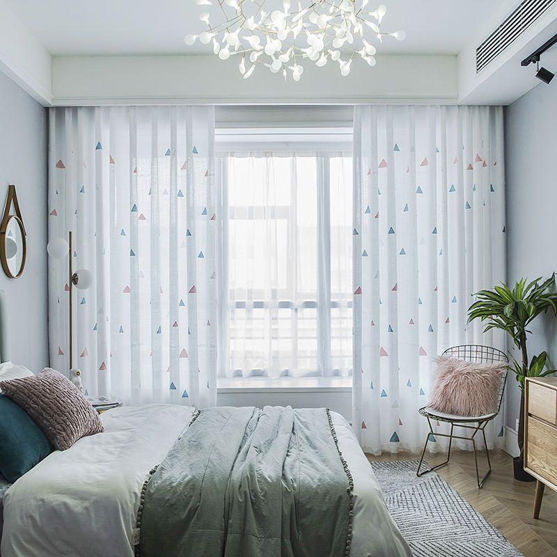 European minimalist curtains living room balcony light-transmitting sunscreen window screen no punching hooked embroidered curtains