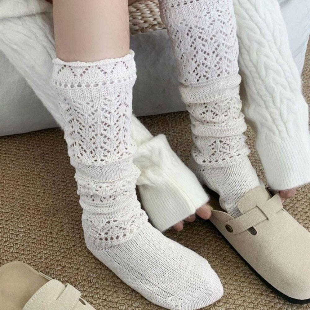 Breathable Hollow Calf Socks Knitted Mid Tube Socks New Stacked Long Tube Socks  Women Girls