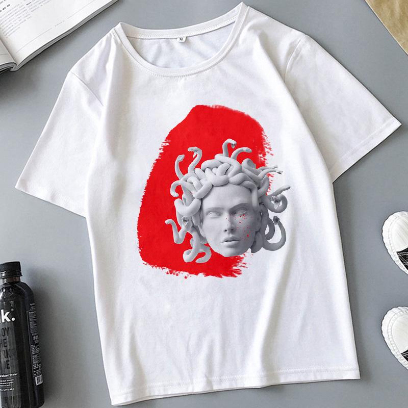 Snake Head Female Monster Medusa Printed T-shirt Summer Women's Casual White Female Tshirt Harajuku Vintage Fashion Tops T Shirt