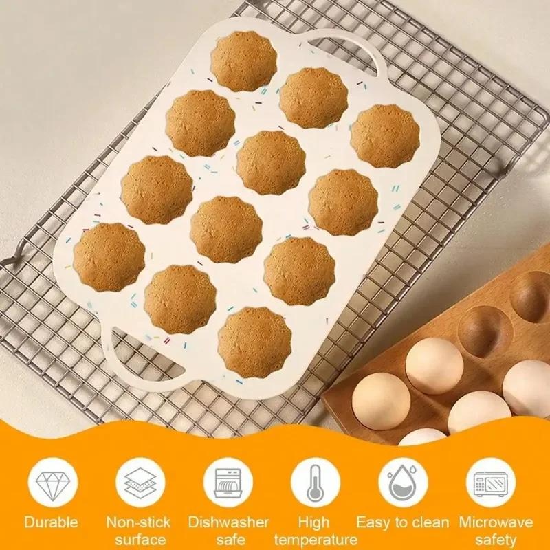 Silicone Muffin Pan Cup Cake Mold, 12 Cups Non-stick Baking Molds with Handle for Making Muffin Cakes Tart Kitchen  Accessories
