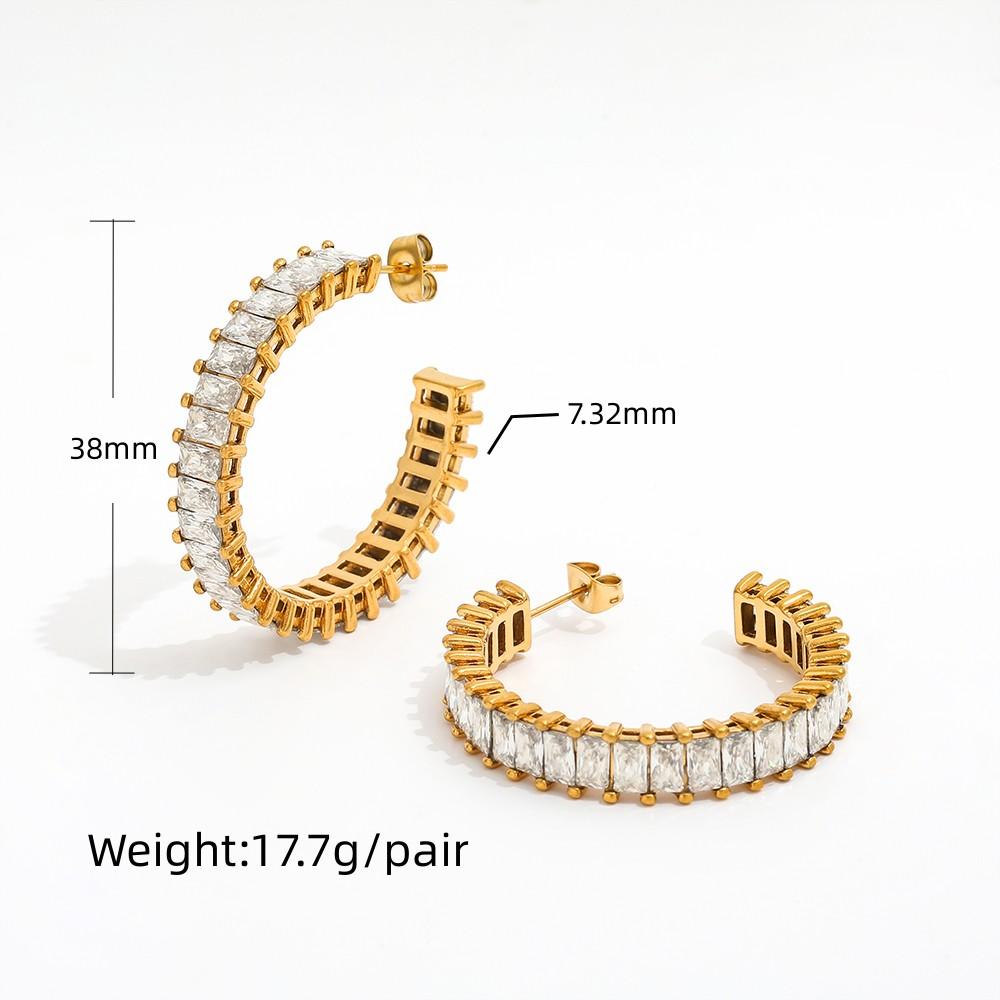 Luxury High Quality CZ Pave Party Chunky Big Crystal Hoop Earring Stainless Steel Jewelry золотой