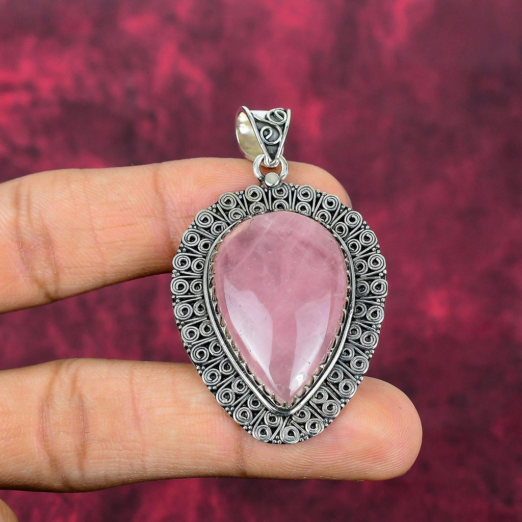 Rose Quartz Jewelry, 925 Solid Sterling Silver Pendant Handmade Gemstone Jewelry, Gifts For Wife Brand New Pendant
