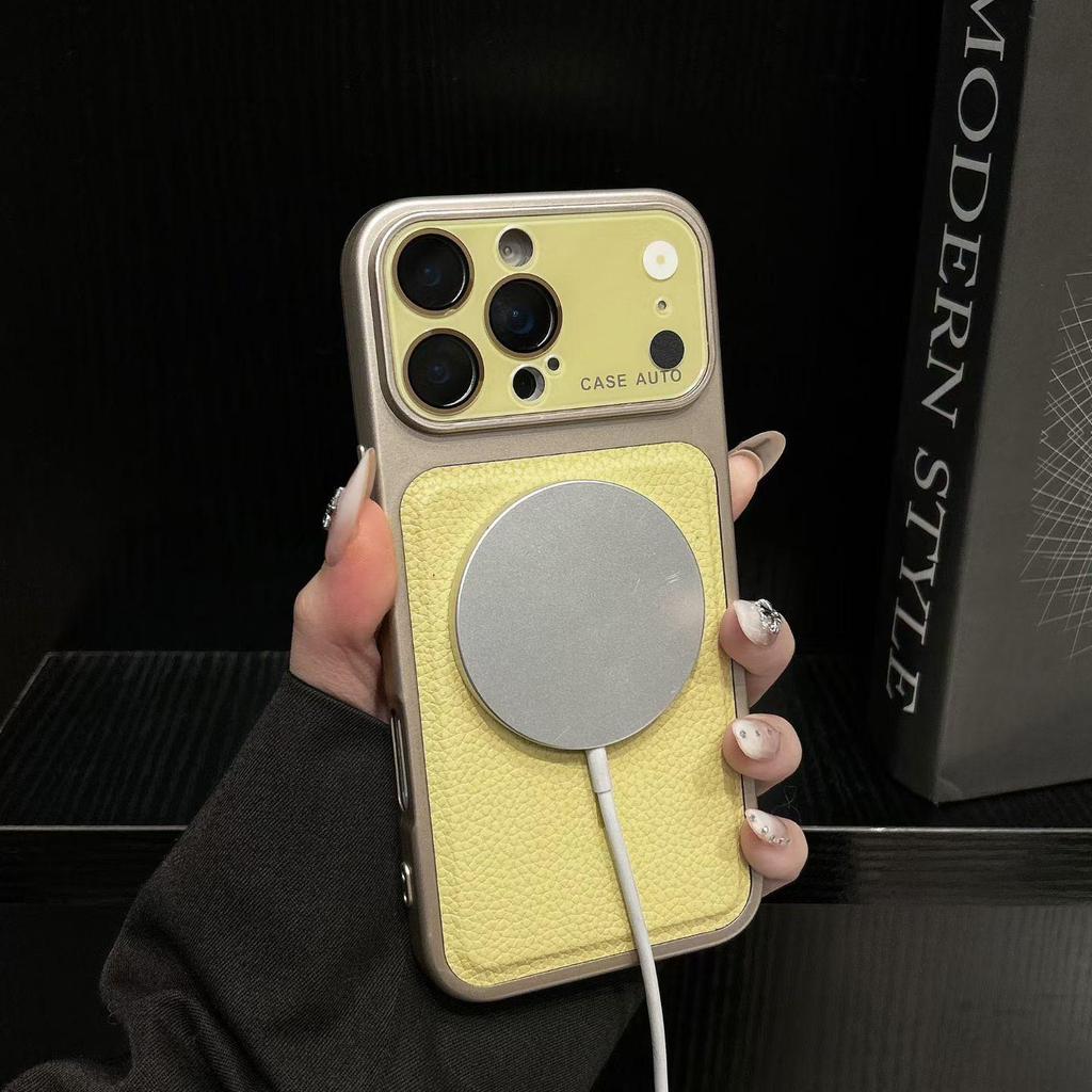 iPhone 17 Pro Max Case - Large Window, Lychee Pattern, Magnetic Suction, Leather Texture, Full Coverage