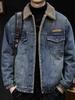 Herr Retro Denim Kragjacka - Casual Lös Passform Arbetskläder Rock