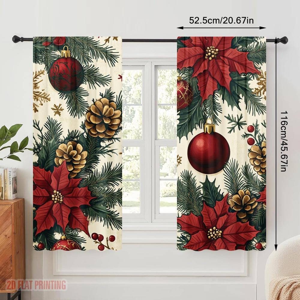 2 Stück, 2D-Flachdruck Vorhangstoff Weihnachtsornamente Festliche Feiertag_b (3) Vielseitiger Stoff (ohne Stange) Dekorationen