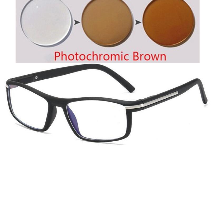 Фотохромні Окуляри для Зору за Рецептом при Короткозорості Жіночі Чоловічі Фірмові Дизайнерські Квадратні Окуляри для Короткозорості з Захистом від Синього Світла -0.5 -0.75 До -6