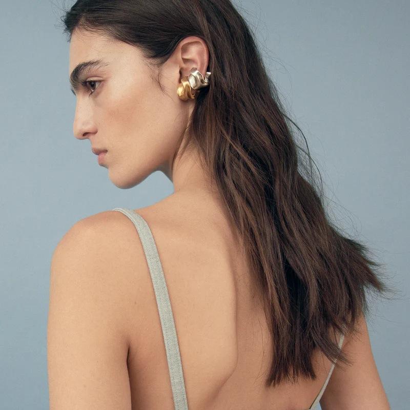 Irregular Texture Pleated Ear Bone Clip Fashion Personality Niche Design High-End Ear Clip Women