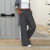Ladies Solid Color Cotton Linen Elastic Waist Loose Wide Leg Pants Casual Pants