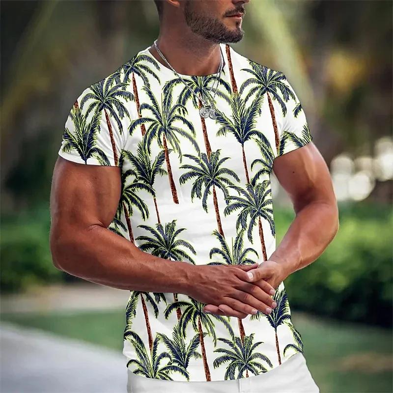 Summer Coconut Tree 3D Print T-Shirt Street Trendy Men's Wear Harajuku Style Casual Loose Round Neck T-Shirt Top
