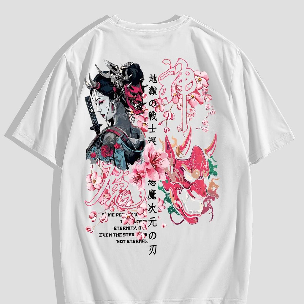 Street Fashion Geisha Mask Summer T-Shirt for Men And Women