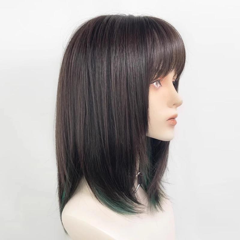 Krátké paruky s parukou na hlavě s ofinou Syntetické rovné anime Muži paruka s černými šedozelenými vlasy pro každodenní párty cosplay