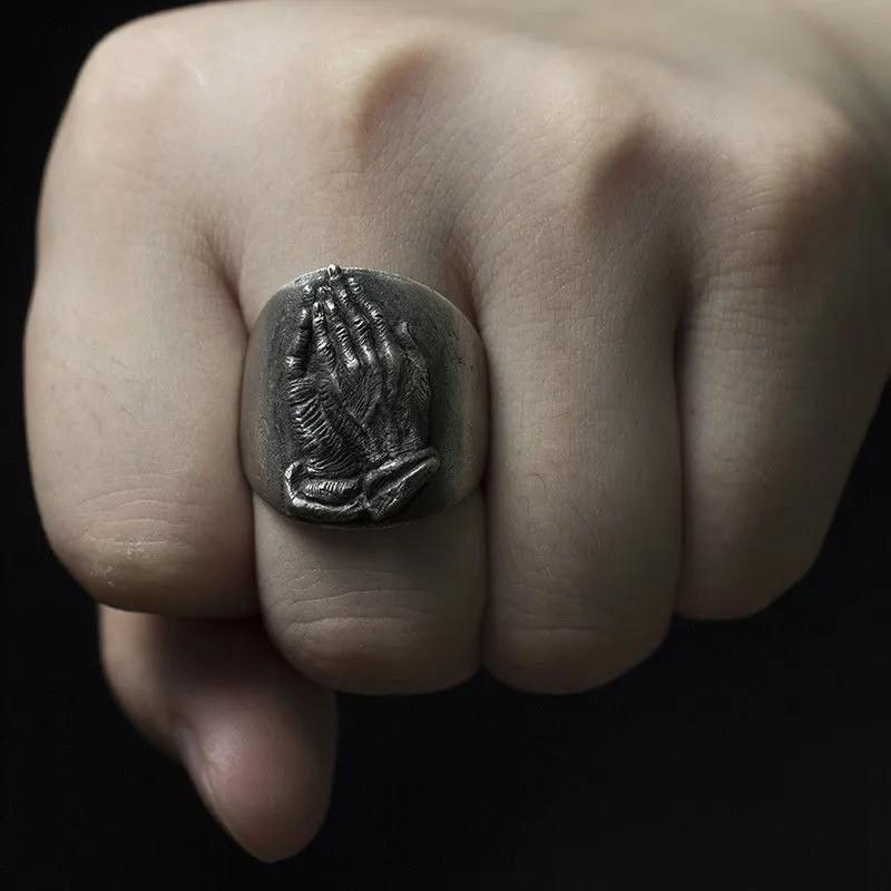 Verstellbarer Offener Ring Herren Damen Vintage Retro Sterling Geometrisches Drei Affen Design Statement Schmuck