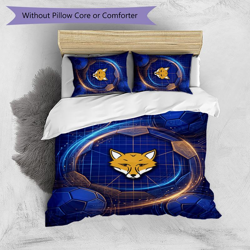 Leicester City Football Printed 3 Pieces Bedding Set, Comfortable Skin Friendly Bedroom Duvet Cover Set