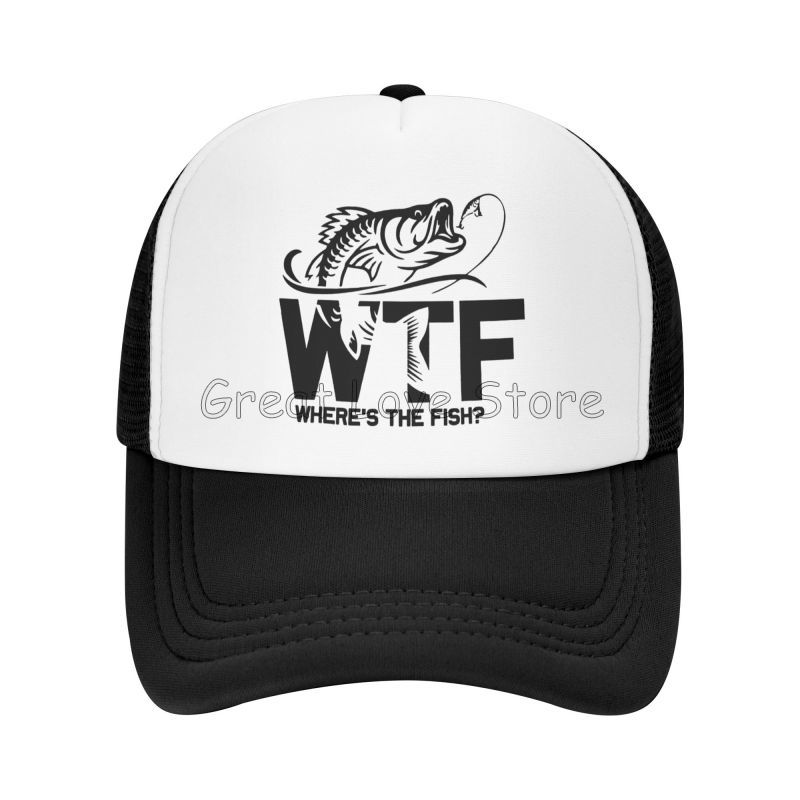 WTF Where's The Fish Print Mesh Baseball Cap Unisex Adjustable Snapback Caps Dad Fishing Hat Summer Sun Protection Hats