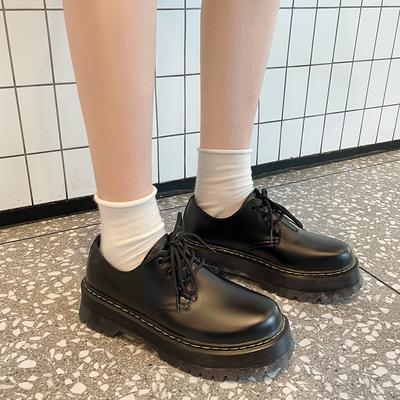 British Style Small Leather Shoes for Women In Spring 2025 Thick Soled Retro Single Shoes Black Lace Up Loafers