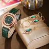 Womens Fashion Snake Print Leather Watch Jewelry Set With Diamond Accents For Gift