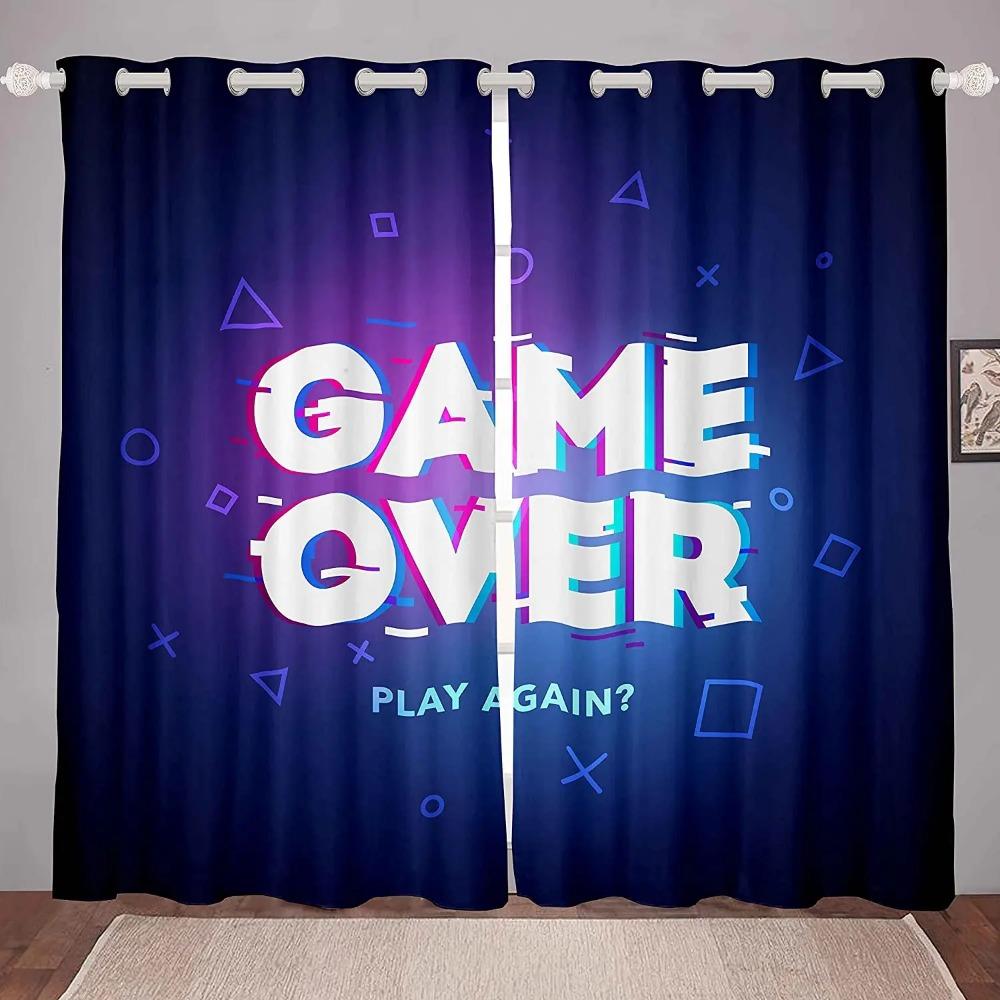 Gamer Drape Panels Video Game Gamepad Controller Print Pattern Design Window Drapes for Kids Boys Girls Bedroom Curtains 2 Panel Drapes Drapes