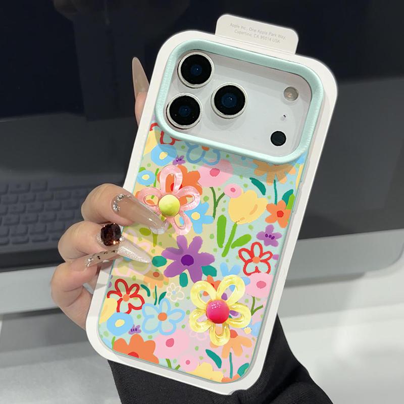 Artistic Full-Cover Gradient Floral Pattern Flexible Shockproof Soft TPU Leather Texture Cover Case for iPhone 17 Pro Max Air 16e 16 15 14 13