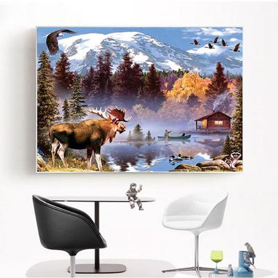 Diamond Embroidery Elk with House Diamond Painting Cross Stitch Rhinestone Sika Deer and Reindeer