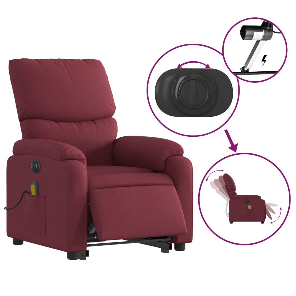 Vidaxl Lift-Up Massage Chair, Electric, Reclining, Red