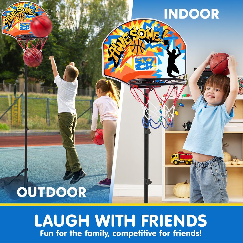 JOYFY 2.8-6.2 ft Adjustable Kids Basketball Hoop with 4 Balls Toddler Indoor Outdoor Basket Ball Game Set for Boys Girls