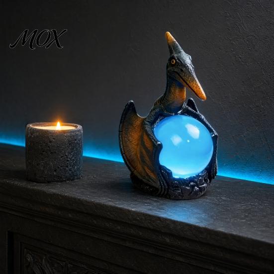 Intricate Dragon Resin Lamp Pterosaur Night Light, Gothic Table with Glowing Faux Crystal Warm Desk Ball, Fantasy Decor for Bedroom Office,