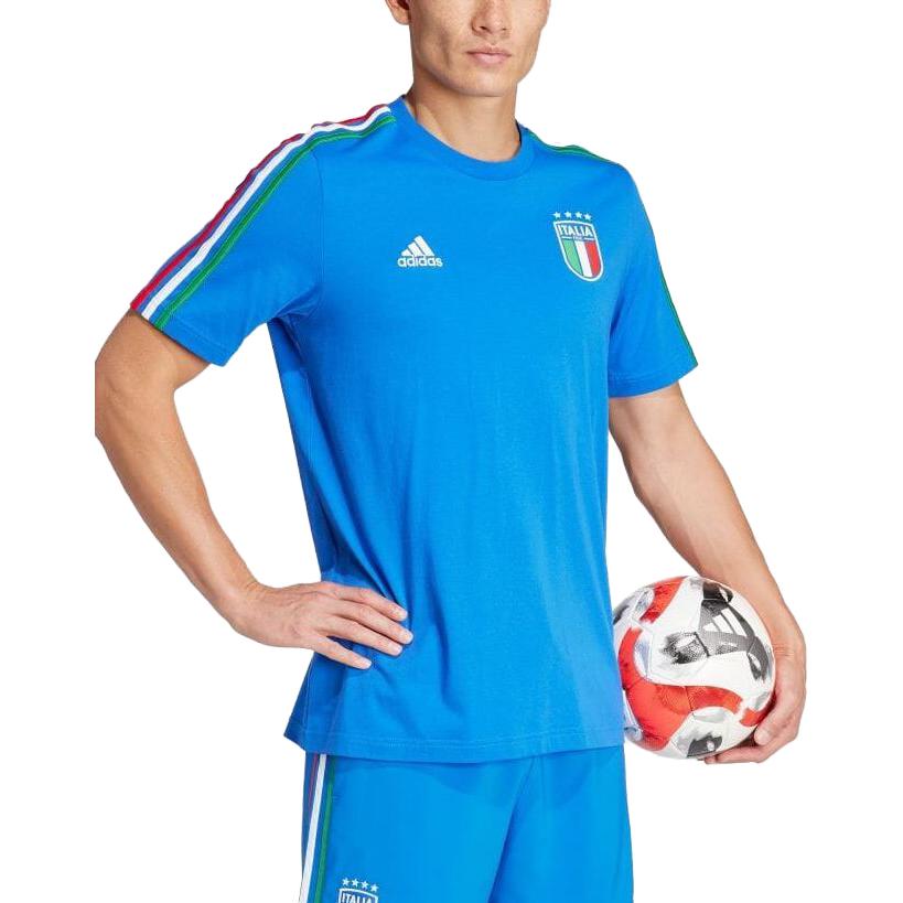Adidas Logo Print Three-Stripes Crew Neck Short Sleeve T-Shirt Men Tops Blue IU2108