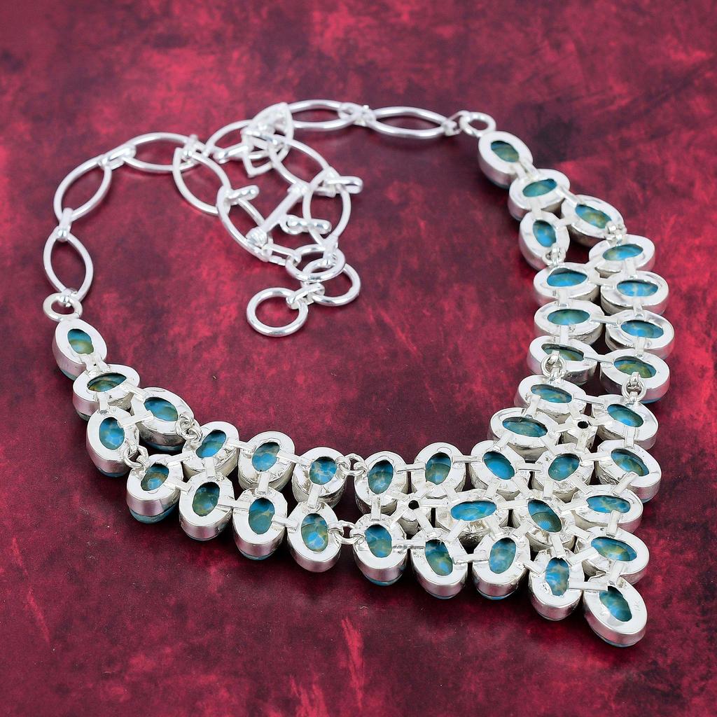 Larimar 925 Solid Sterling Silver Necklace with Adjustable Chain, Handmade Gemstone Jewelry Necklace For Memorial Day