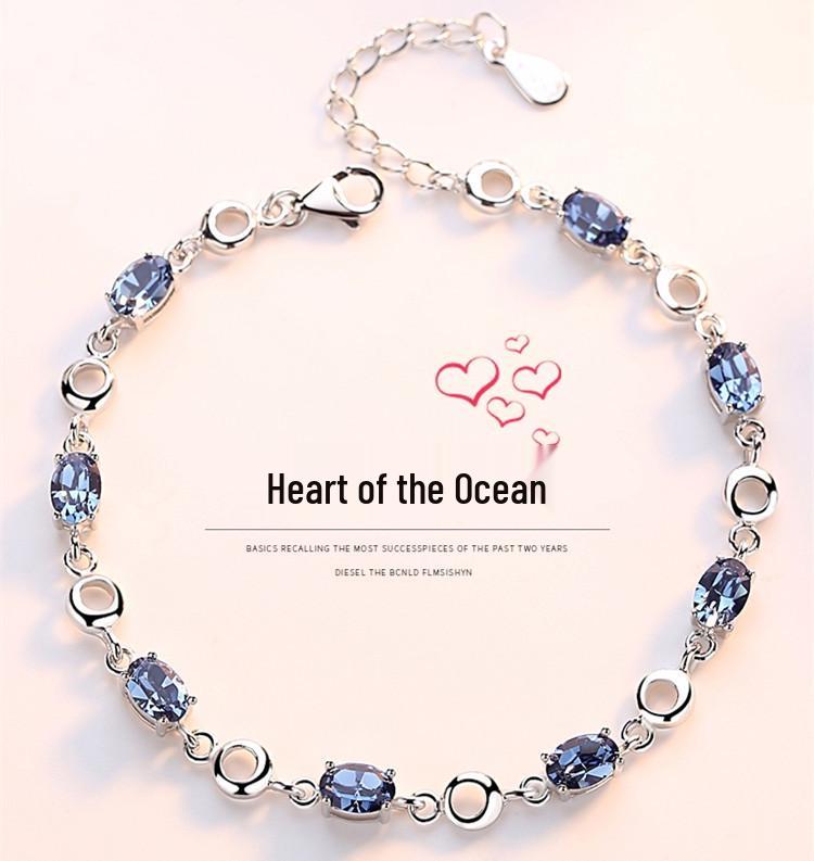Himmelblauer Topas Inlay S925 Sterling Silber Armband - Kristall-Design für Damen, Ideales Geschenk für Freunde oder Geburtstage