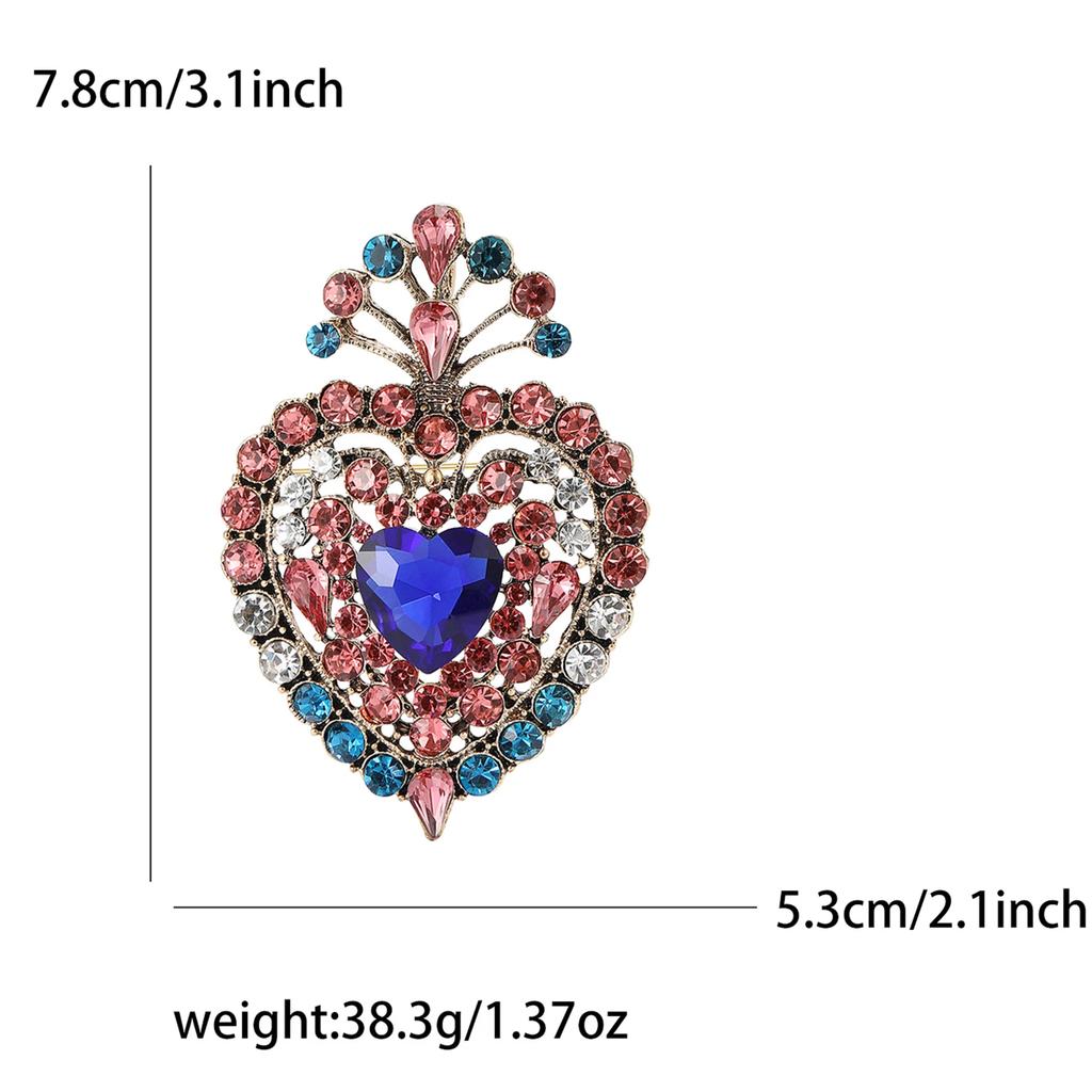 Vintage Rhinestone Heart Brooches for Women Unisexl Light Luxury Love Pins Event Funny Luxury Gifts New Year Friends Decoration