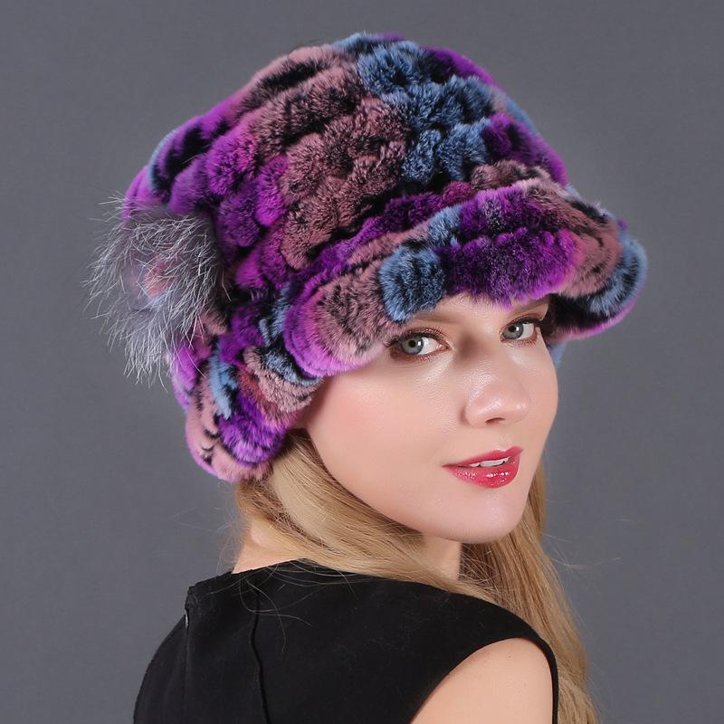 Women's Fashion Warm Rex Rabbit Hair Woven Hat Women's Winter Hat Fur Cap