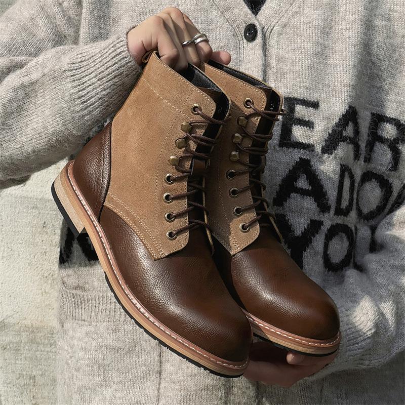 2024 men's new high-top Martin boots lace-up fashion versatile trend British retro tooling boots 24917-J