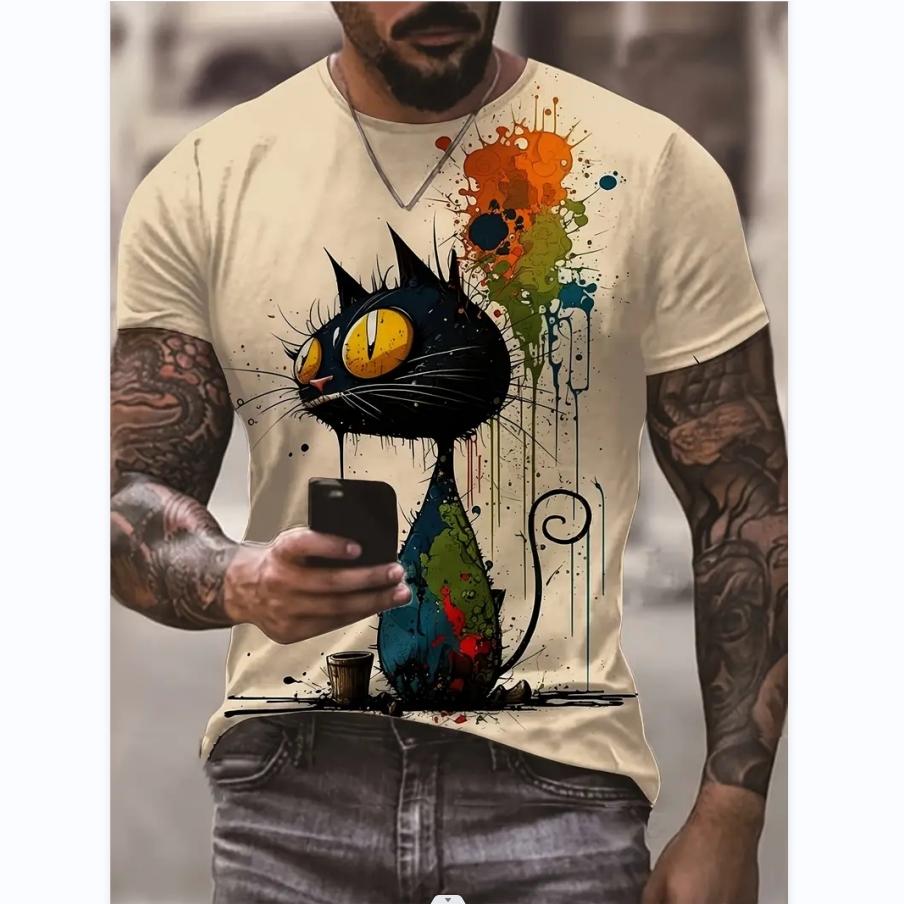 New Summer Men's Fashion T-shirt Personality Wolf Printed Men's T-shirt Top