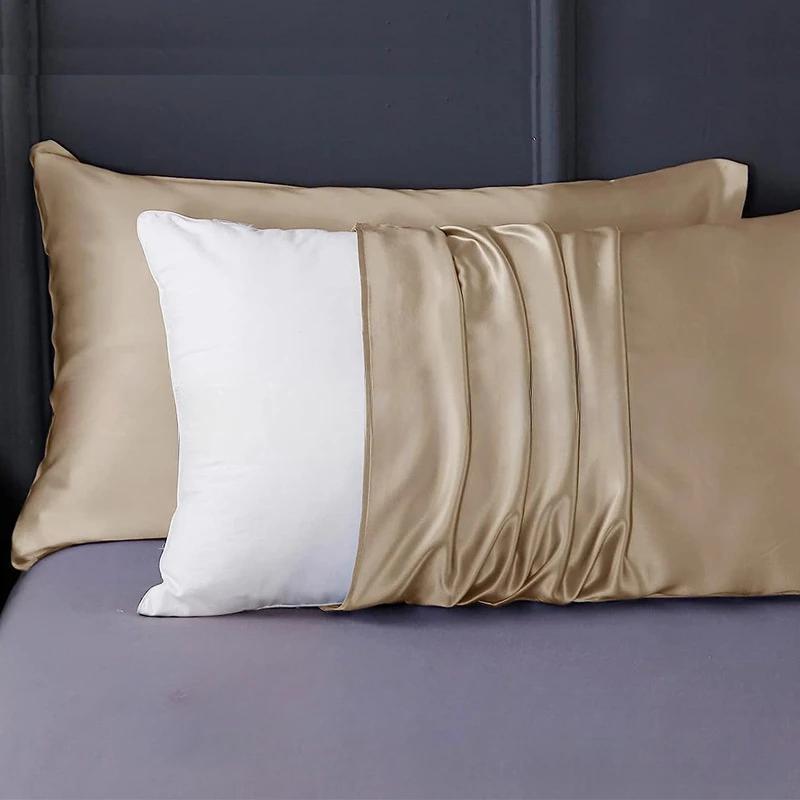 Solid Silk Pillowcases Decorative Luxury Cushion Cover Envelope Style Hair Skin Protect Standard Queen Size Pillow Case