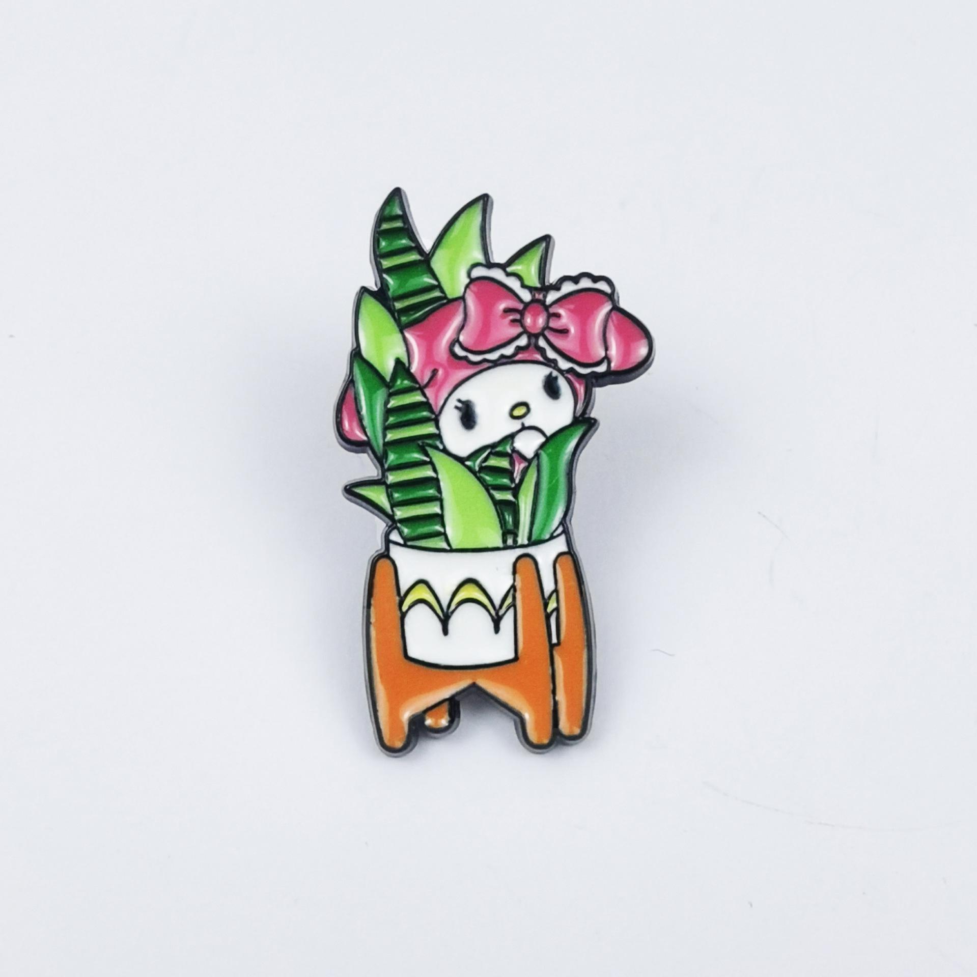 Adorable Cartoon Animal & Green Plant Brooch Pin - Cute Accessory for Bags