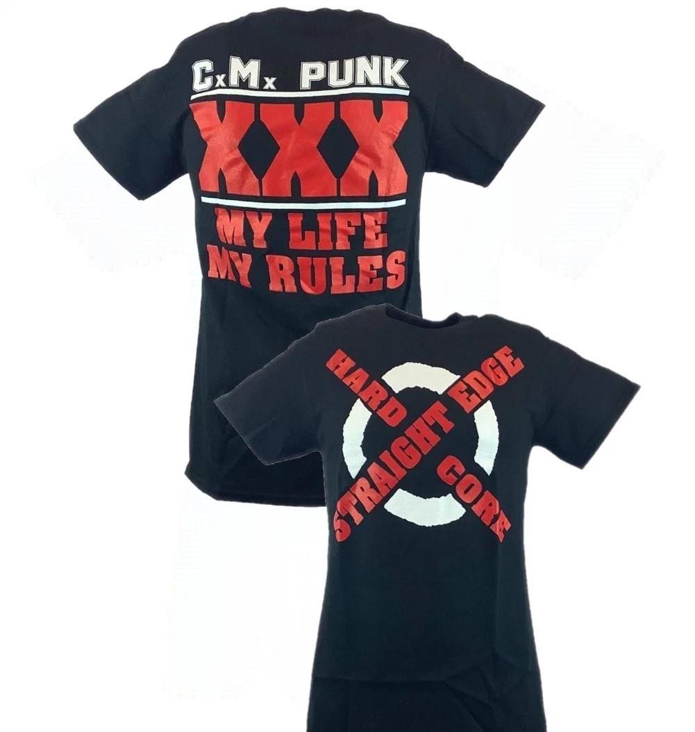 CM Punk Straight Edge Hardcore My Life Rules Mens T-shirt XL