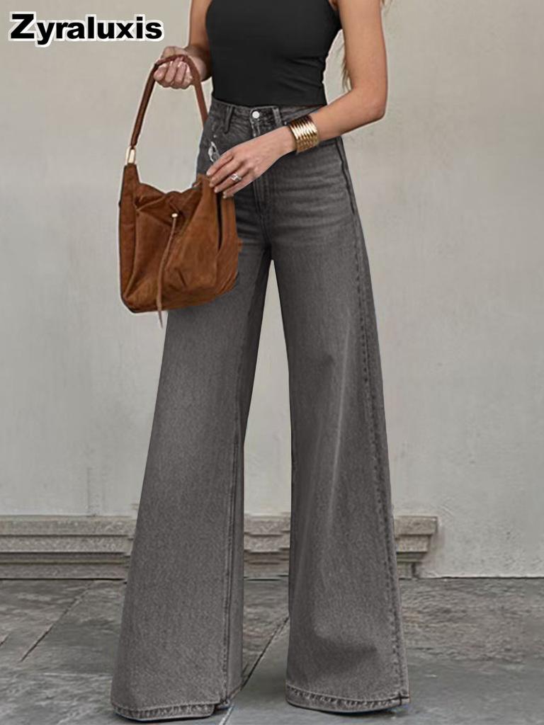 Elastic Denim Jeans Women's Long Pants Wide Leg Pants Stock